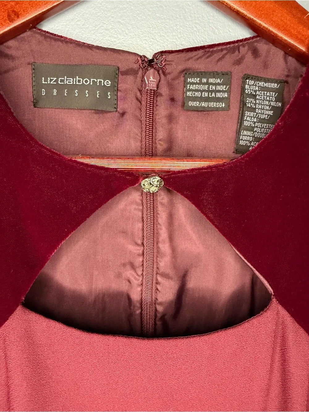 Vintage Liz Claiborne Burgundy Velvet Yoke Sheath Dress 90s Colorblock Size 4